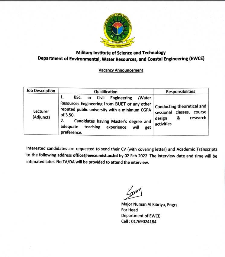 FACULTY RECRUITMENT CIRCULAR AT EWCE DEPARTMENT